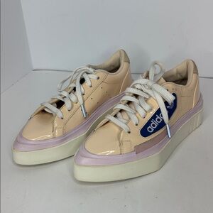 Adidas Originals Hyper Sleek Platform Sneakers Size 6 tan pink blue